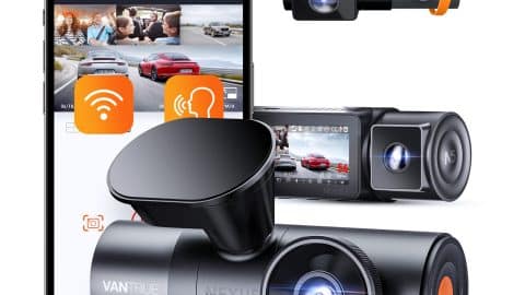 Vantrue N5 2.5K 4 Channel Dash Cam, 4 Way WiFi GPS Dash Camera for Car with Voice Control, IR Night Vision, 24Hrs Parking Mode, Motion Detection