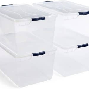 Rubbermaid Cleverstore 95 Quart Clear Stackable Large Plastic Storage Containers with Lids for Office and Home Organization, Clear (4 Pack)