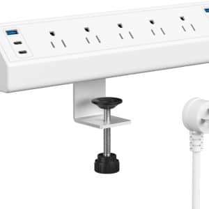Desk Clamp Power Strip USB C,ETL Listed,40W Total Fast Charging Station,4 PD 20W USB C Ports, Nightstand Edge Mount Power Strip with 5 AC Outlets Surge Protector,6ft Cord,Fit 1.96" Tabletop Edge