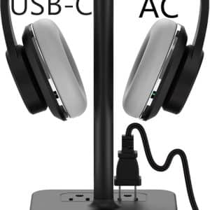 KAFRI RGB Headphone Stand with USB A&C Charger Desk Gaming Headset Holder Hanger Rack with 3 USB Charging Port and 2 Outlet - Suitable for Gamer Desktop Table Game Earphone Accessories Boyfriend Gifts