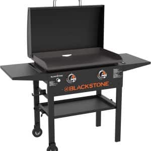 Blackstone 1883 Original 28” Griddle with Integrated Protective Hood and Counter Height Side Shelves, Powder Coated Steel, Black