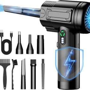 Compressed Air Duster: 100000RPM Electric Air Duster with LED Light Mini Air Blower Rechargeable Cordless Keyboard Cleaning Jet Dry Blower - Car, PC and Home Cleaning Kit Easier to use