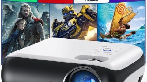 HAPPRUN Native 1080P Bluetooth Projector, Full HD Portable Outdoor Movie Projector with Built-in Speaker, Compatible with Smartphone, HDMI, USB, AV, Fire Stick, PS5 for Home, Bedroom, Outdoor Use