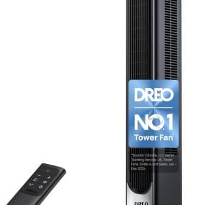 Dreo Tower Fan for Bedroom, 90° Oscillating Standing Fan, 30ft far, 28dB Quiet for Sleep, 6 Speeds, 4 Modes, 12H Timer, 42 Inch, Bladeless, Remote, for Home, Office, Room, Cruiser Pro T1