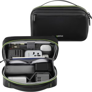 EPICKA Electronics Organizer Travel Case - Cable Organizer Bag for Travel Accessories, Tech Pouch for Cords, Charger, Adapter, Cables, Power Bank, Waterproof Storage Bag with Luggage Strap, Black