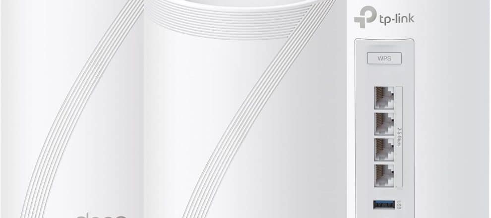 TP Link Tri Band WiFi 7 BE10000 Whole Home Mesh System Deco BE63 6 Stream 10 Gbps 4X 25G Ports Wired Backhaul 4X Smart Internal Antennas VPN AI Roaming MU MIMO HomeShield 3 Pack
