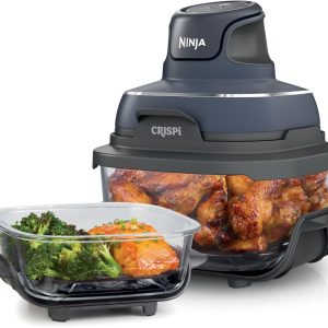 Ninja Crispi 4-in-1 Portable Glass Air Fryer Cooking System, 4QT & 6 Cup Glass Containers with Storage Lids, Easy Meals, Microwave, Freezer & Dishwasher Safe, Air Fry, Bake & More, Cyberspace, FN101GY