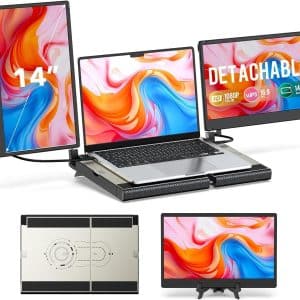 Laptop Screen Extender, 14" FHD 1080P Laptop Monitor Extender, Stretchable Base and Detachable Screen, Plug & Play, Triple Screen Extender Compatible with Windows, Mac, Chrome