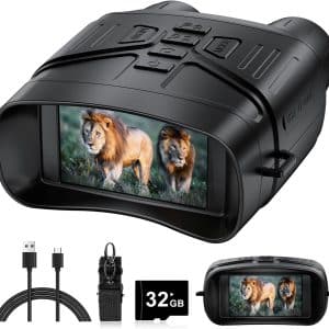 Night Vision Goggles - 4K Night Vision Binoculars with 5000mAh Rechargeable Battery, 32GB TF Card can Save Photo and Video, 3'' HD Screen for Camping & Security, Black