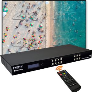 J-Tech Digital 4k 2x2 4K60Hz HDMI Video Wall Controller Multiviewer Seamless Switch Matrix | 4K60Hz Input and 4K30Hz Output, Supports HDMI, HDCP, RS-232, LAN, Downscale & Upscale, Web Control