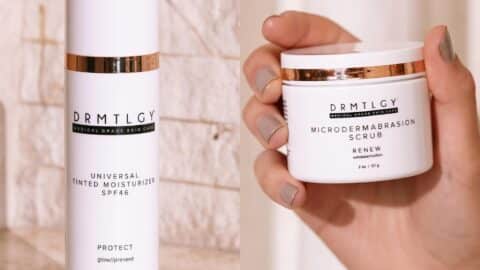 DRMTLGY Universal Tinted Moisturizer with SPF 46 & Microdermabrasion Facial Scrub Set - Universal Tinted SPF & Face Exfoliator 2 Pack