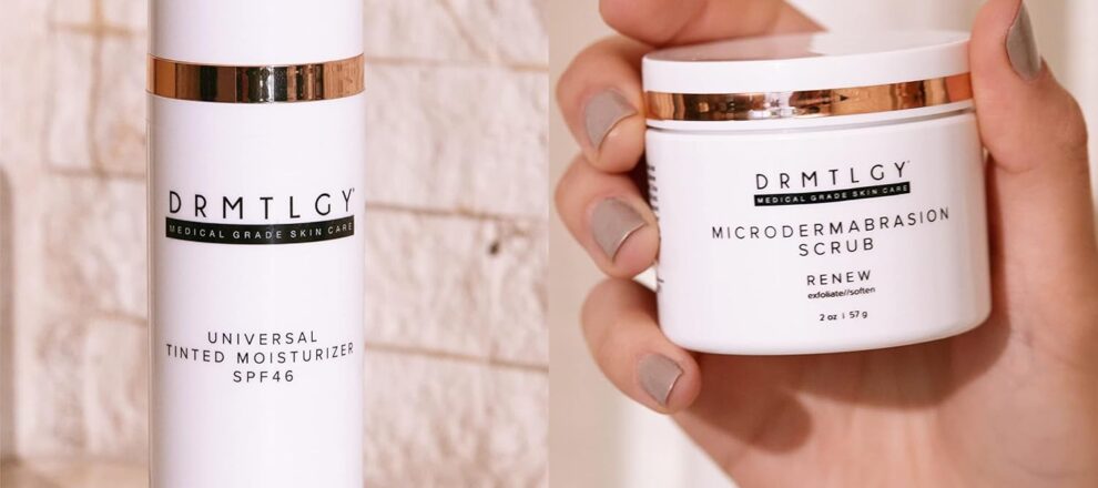 DRMTLGY Universal Tinted Moisturizer with SPF 46 Microdermabrasion Facial Scrub Set Universal Tinted SPF Face Exfoliator 2 Pack