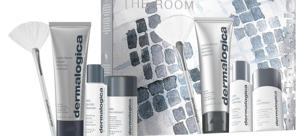 Dermalogica Light Up the Room Facial Cleansing Skin Care Set Includes Face Exfoliants Cleanser Mask and Fan Brush
